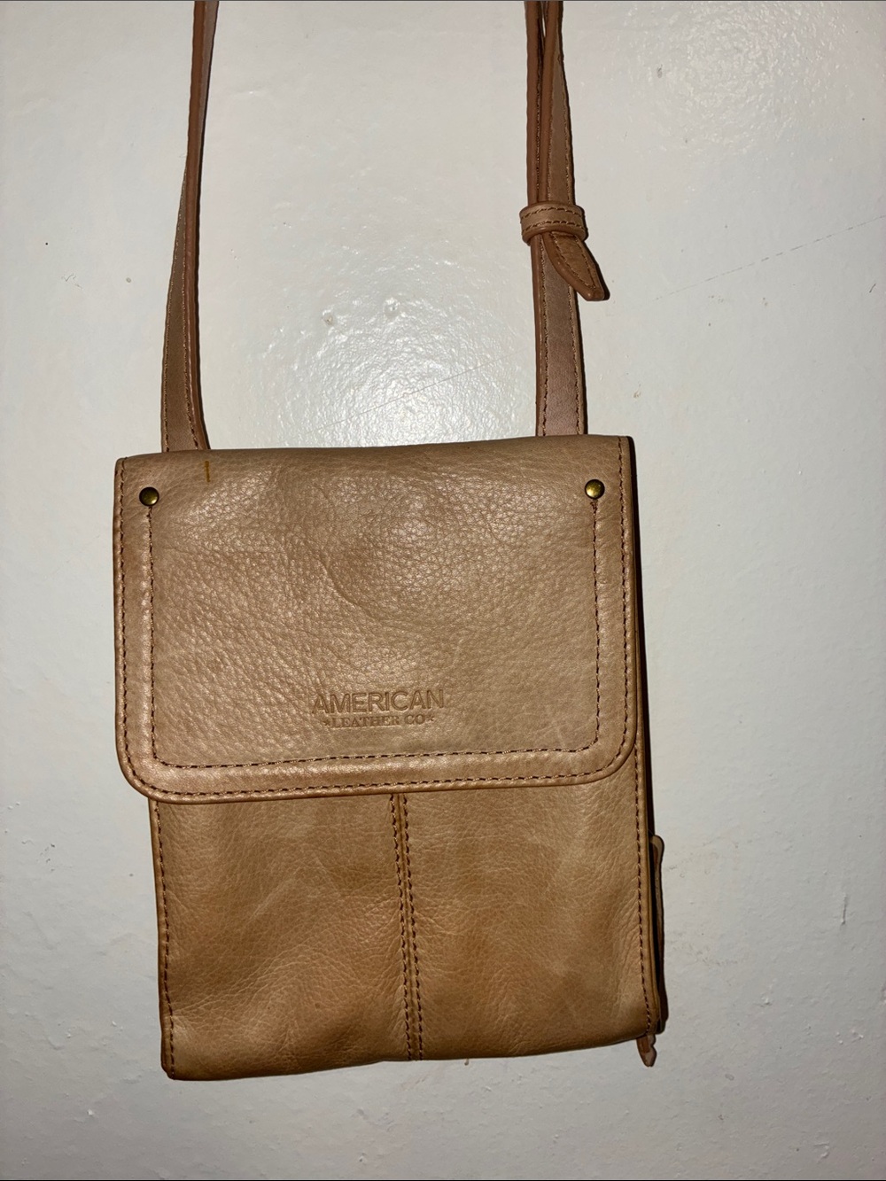Compact Tan Leather Crossbody with Front Flap and Adjustable Strap